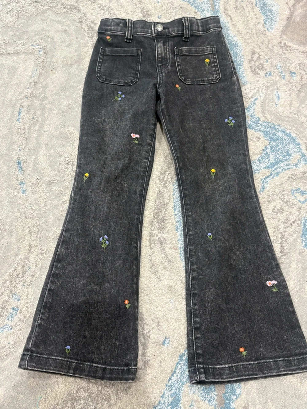 Cat & Jack Black Flare Jeans with Multicolor Floral Embroidery